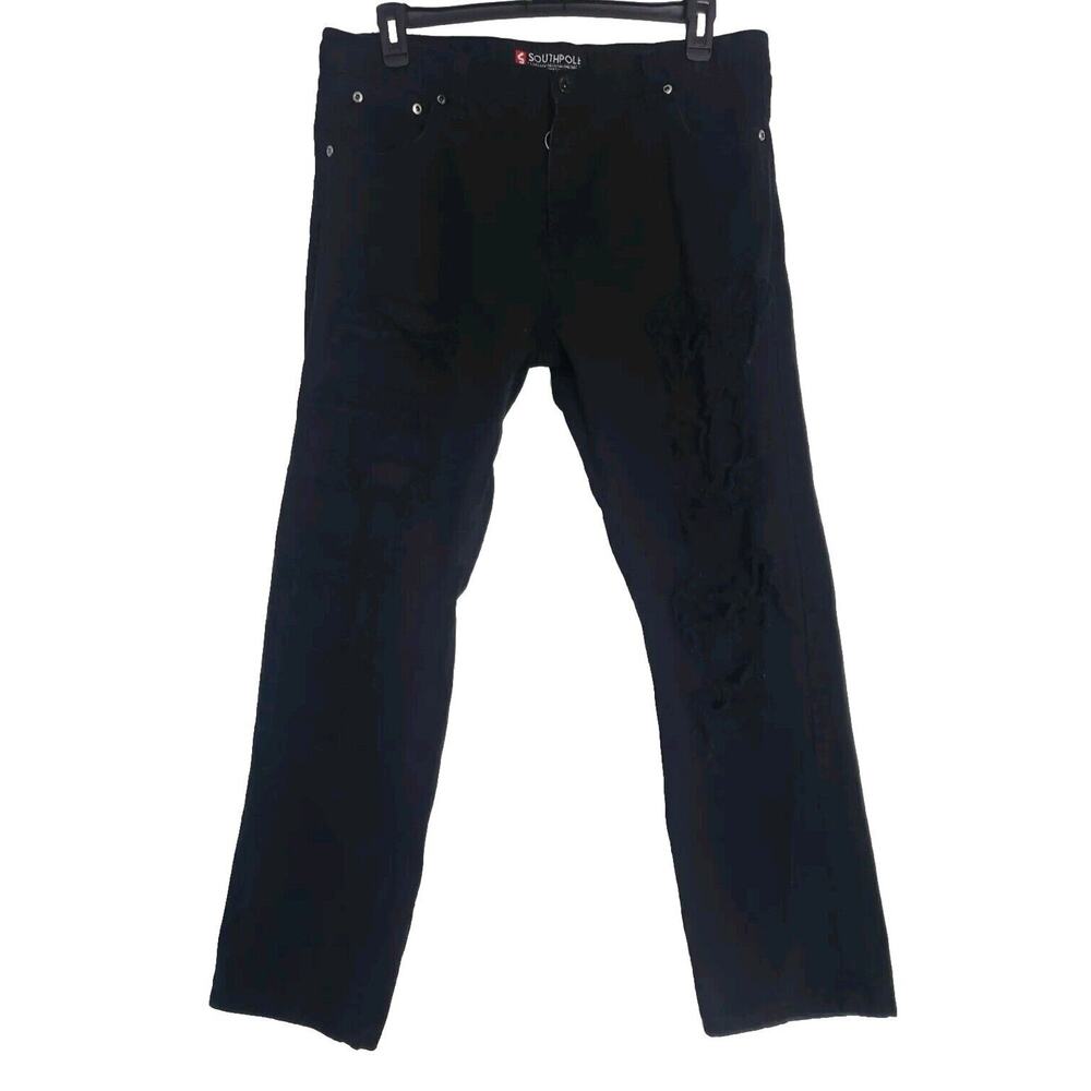 South Pole Mens Black Distressed‎ Punk Skater Straight Leg Jeans 38x32 38x31*